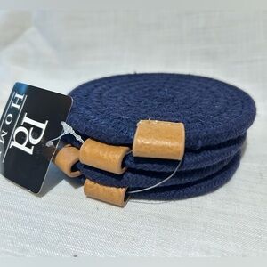 Indigo Blue Woven Coasters with Tan Pleater Accents